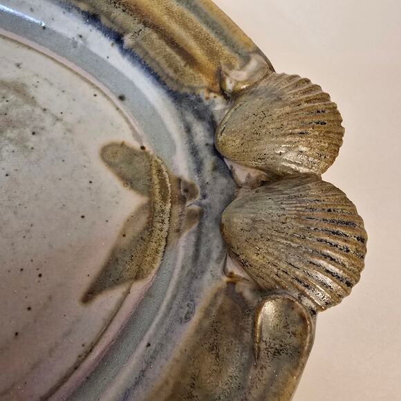 Seashell Tray Handmade Oval Serving Platter Holloman Pottery Functional Decor - Picture 3 of 6